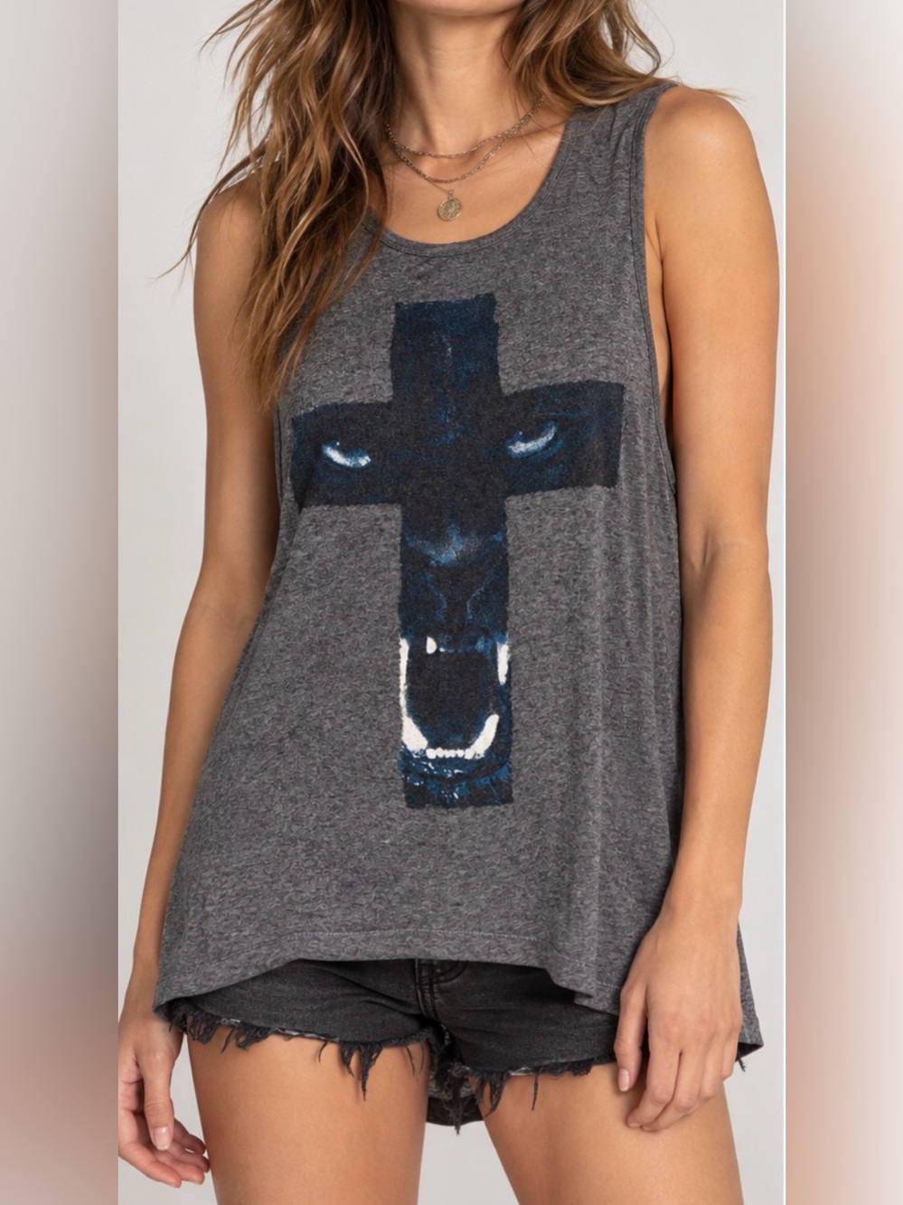 h.i.p. Panther Cross Graphic Sleeveless Tunic Tank Top Size M Made in USA